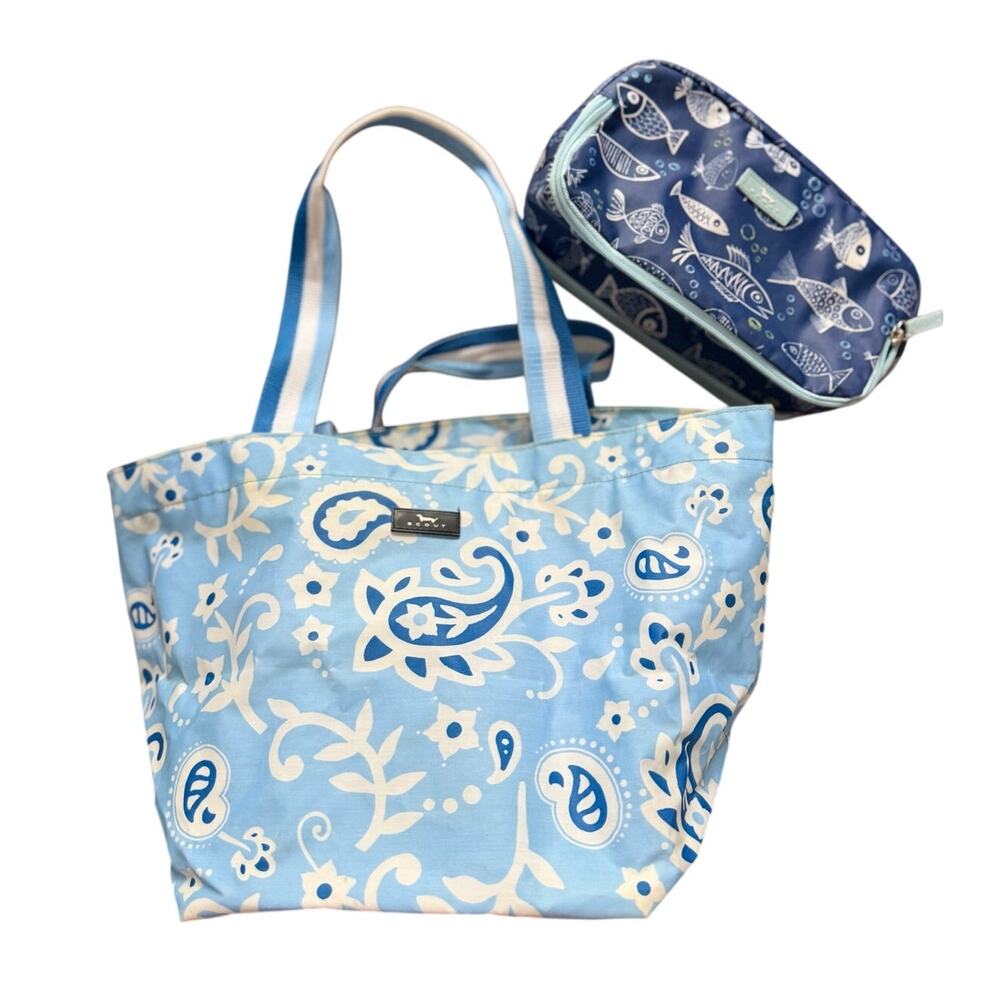 SCOUT Bag Bungle Blue Paisley Tote Bag & Blue Fish Multi Pocket Make-Up Bag